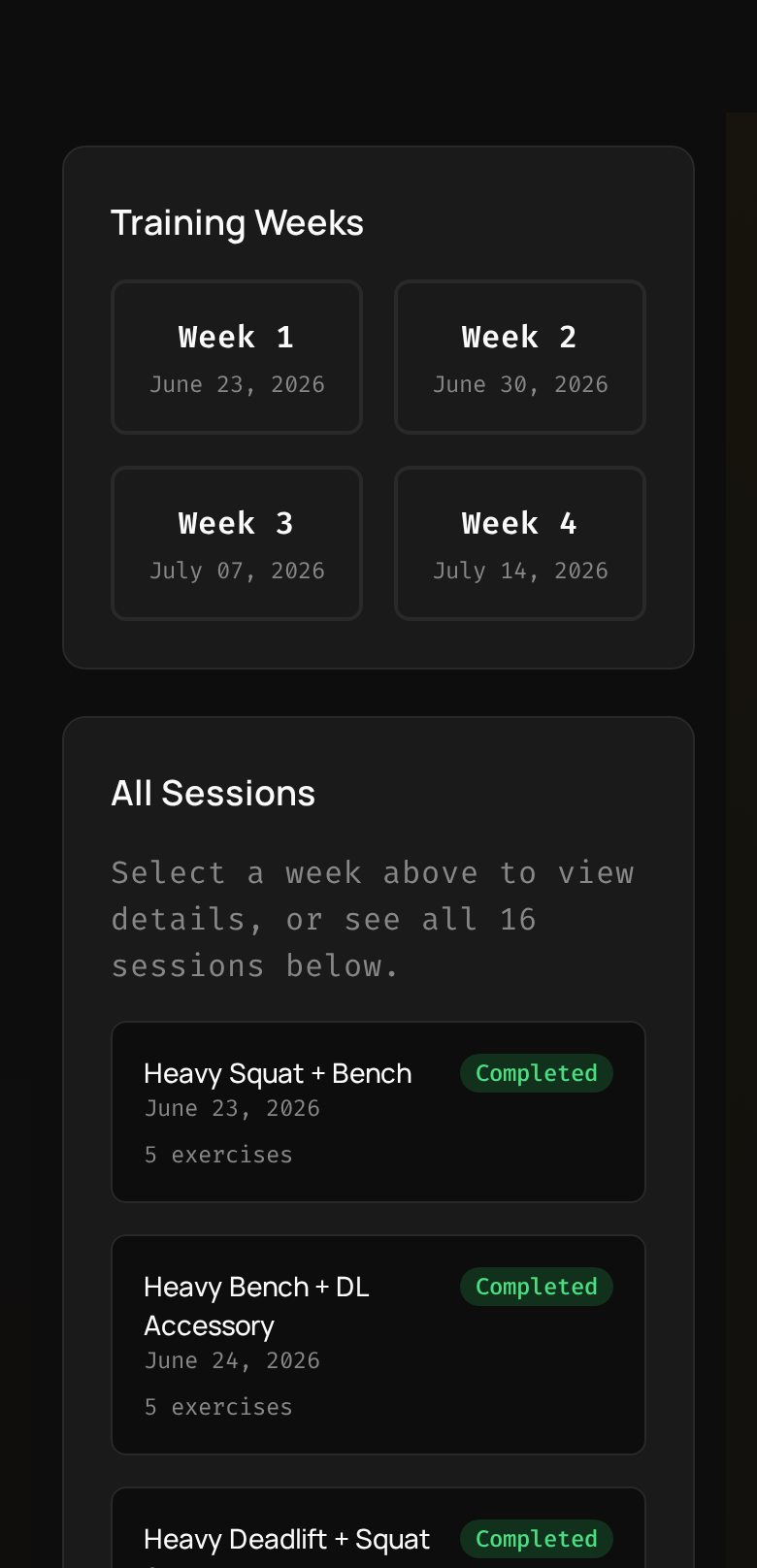 Block builder: a multi-week powerlifting training block in BarMetrics